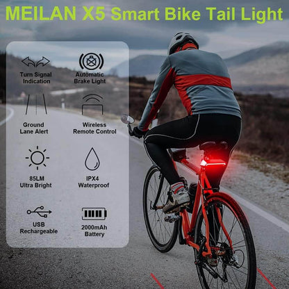 MEILAN Bicycle Taillights Smart Bike Tail Light with Turn Signals and Automatic Brake Light Wireless Remote Control USB Rechargeable