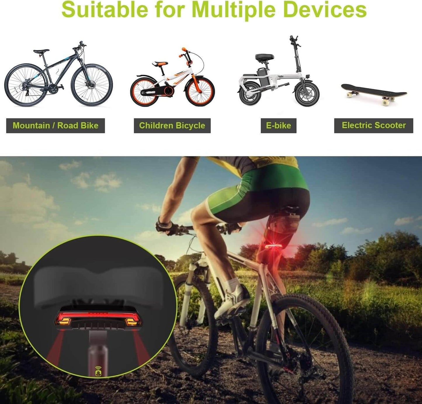 MEILAN Bicycle Taillights Smart Bike Tail Light with Turn Signals and Automatic Brake Light Wireless Remote Control USB Rechargeable