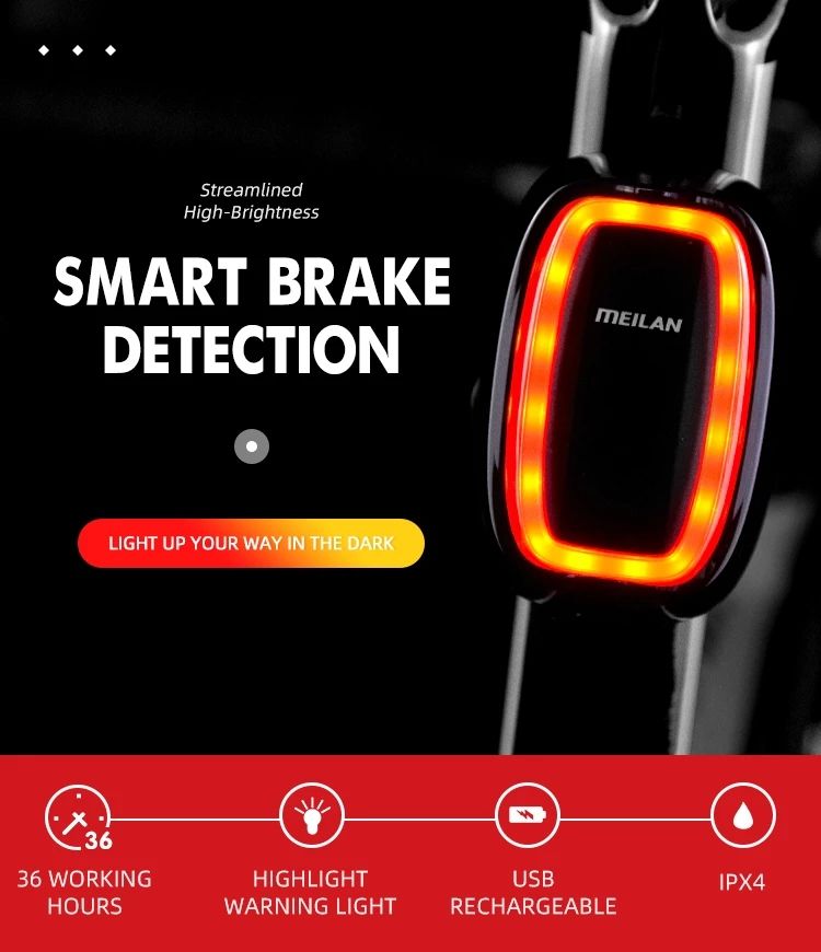 MeiLan X6 Smart Bicycle Tail Light Auto Start/Stop Brake Sensor IPx5 Bicycle Tail Light