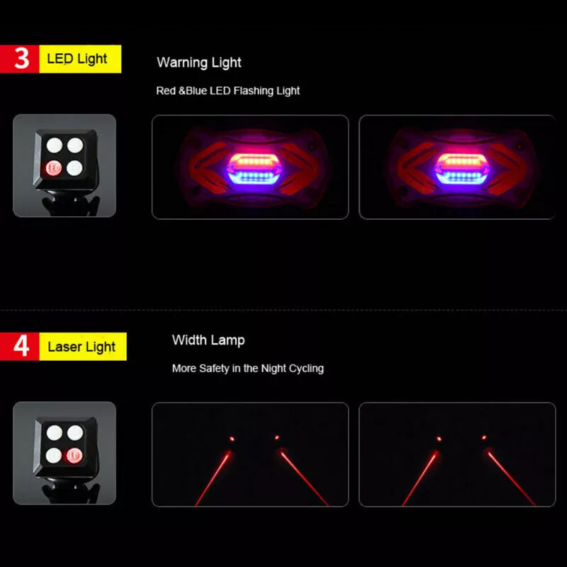 Laser LED Bicycle USB Indicator Bike Rear Tail Turn Signal Light With Remote